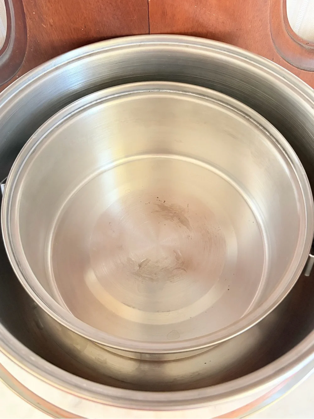 1960's Full Set Nesting Camping Cookware Stainless / Copper Bottom And Handle
